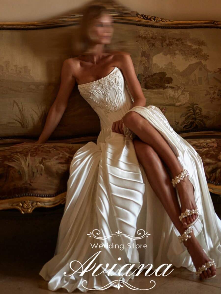 Elegant Sexy Off Shoulder Corset Pleat A Line Satin Formal Wedding Dress,Registry Office Dresses Bridal Gown,Evening Party Dress Birthday Party Dress Country Wedding,Romantic Church Ceremony Wedding Dress,Suitable For Wedding,Dating,Party,Singles' Party,Vacation,Formal Occasions,Dinner Dress,Prom Dress,Homecoming Dess,Cocktail Party,Wedding Guest Dress,Graduation - trắng - Xem 1