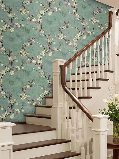 1 rollo de pegatinas de rama de flor de ciruelo vintage, verde oliva, adecuado para decoración del hogar, decoración de paredes, baño, cocina, armarios, mesas y sillas, fondo de habitación, renovación de la casa, DIY, resistente al agua, lavable, papel tapiz extraíble, vinilos decorativos