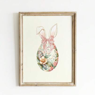 1pc Frameless Watercolor Bunny Ears & Easter Eggs Pattern Print, Soft Pastel Easter Painting, Spring Aesthetic Wall Decor For Nursery, Bedroom, Living Room, Room Decor Bedroom, Back To School, Vintage Decor, Wall Prints, College Dorm Essentials, Unique Gift & Home Decoration