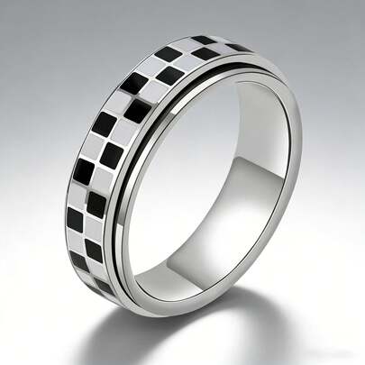 1 Pieza Anillo Giratorio de Tablero de Ajedrez para Hombres y Mujeres - Acero de Titanio Hipoalergénico Rotativo de Doble Capa | Pieza de Declaración Vintage Fresca Unisex, Accesorio de Moda Duradero y Antioxidante para Uso Diario