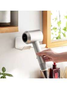 1pc Wall-Mounted Hair Dryer Holder, Hair Dryer Storage Rack, Angled Hair Dryer Stand, Bathroom Hair Dryer Organizer, Multi-Function Hook - Multicolor - View 3