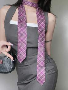 1pc Plaid Casual Street Elegant Polyester Skinny Necktie Scarf Headband Belt 4-In-1 Multifunctional Accessory, Unisex, All Season - Purple - View 4