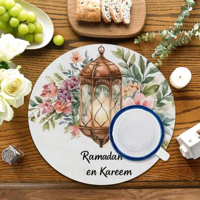 2pcs/4pcs/6pcs Silica Gel Placemats With Moon And Islamic Lantern Patterns, Islamic Holiday Gifts, Arabic Style Holiday Decor, Suitable For Dining Table, Coffee Bar, All Seasons, Washable Placemats, Room Decor, Coasters, Drain Mats, Kitchen Dining Table Mats, Indoor/Outdoor Party Decor, Home Decor, Ideal Gifts