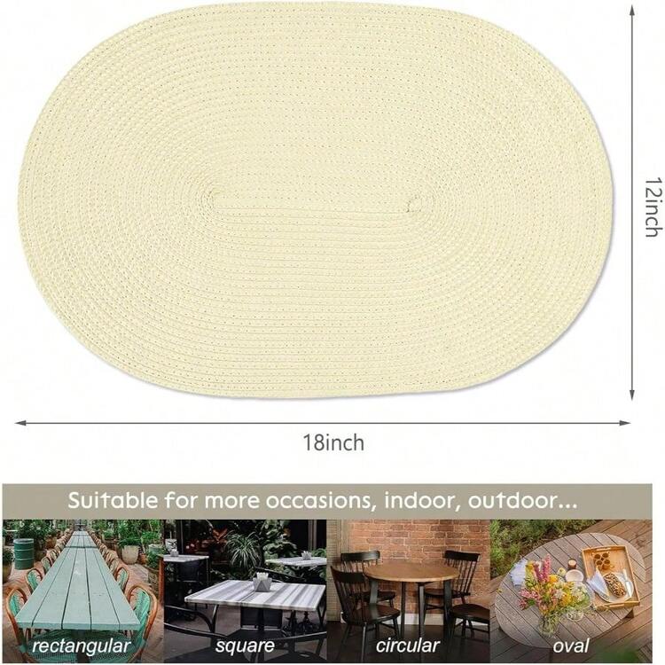 Placemats Set Of 6 Dining Table Washable Woven Non - Slip 18x12 Inches Placemat Heat - Resistant Durable Table Mats Dining Table Easy To Clean Sage Green, 6 - Set 4 keping berwarna gading + 18x12 inci - Lihat 4