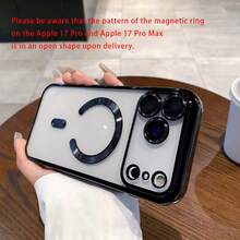 1pc Minimalist Electroplated Transparent Wireless Charging Phone Case, Compatible With IPhone 17, 17 Air, 17 Pro, 17 Pro Max, 16, 15, 14, 13, 12, 11 Pro Max Plus, X, XS, XR, 7, 8, With Electroplated Camera Lens Protector TPU Protective Cover, Includes Round Magnetic Ring (For Other Models) Or Open Magnetic Ring (Compatible With IPhone 17 Pro, 17 Pro Max) - Black - View 8