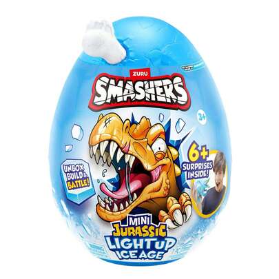  Huevo de la Edad de Hielo Jurassic con luz de Smashers Mini (1 paquete) de ZURU - Juguete de dinosaurio que se puede romper con talla grande de 6 sorpresas, slime y slime de cubito de hielo, dinosaurio con luz para niños de 3 años en adelante (entrega aleatoria)