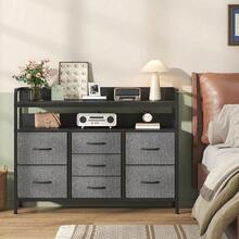 Dresser For Bedroom With 7 Storage Drawers, Fabric Dressers Chests Of Drawers With Sturdy Steel Frame And Wooden Top