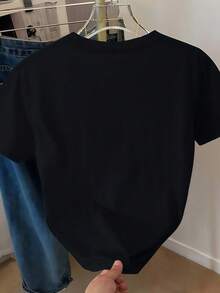 Pure Cotton Short Sleeve T-Shirt New Spring-Summer, 180 G Weight. Cartoon Print, Couple Model. - 黑色 - 查看 3