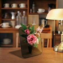 双用途人造花卉摆件，亚克力底座，适用于婚礼和桌面装饰，持久耐用，两种颜色可选：透明/黑色底座 - 黑色 - 查看 5