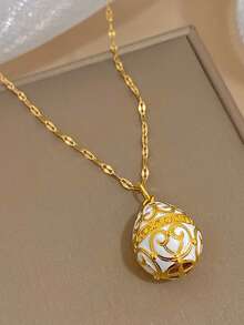 1件18K镀金白色珐琅镂空彩蛋吊坠不锈钢项链，女士奢华珠宝，适合复活节、情人节、派对、晚宴、日常佩戴、约会、狂欢节、新年、婚礼、海滩、圣诞节、周年纪念日等场合，优雅妈妈礼物，波西米亚风珠宝，生日伴娘礼物
