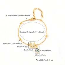 1pc New Classic Initial Water Drop Pendant Golden Stainless Steel Bead Chain Bracelets For Women - Yellow Gold - View 2