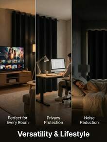 2pcs Blackout Curtains, 100% Waterproof, Thermal Insulated, UV Blocking, Suitable For Luxury Living Room, Bedroom, Home Decor, Christmas Decoration, Bedroom Curtains, Christmas Gift - Black - View 9