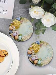 6件套可爱复活节兔子和彩蛋硅胶杯垫 - 耐用家居装饰，适用于厨房/餐厅/客厅 | 完美的复活节派对用品 - 彩色 - 查看 5