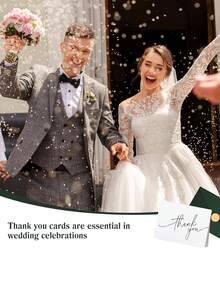 12/24pcs Thank You Cards With Envelopes, Green Envelopes And Gold Stickers, Simple Thank You Cards Bulk With Envelopes, Suitable For Weddings, Baby Showers, Graduations - Multicolor - View 5