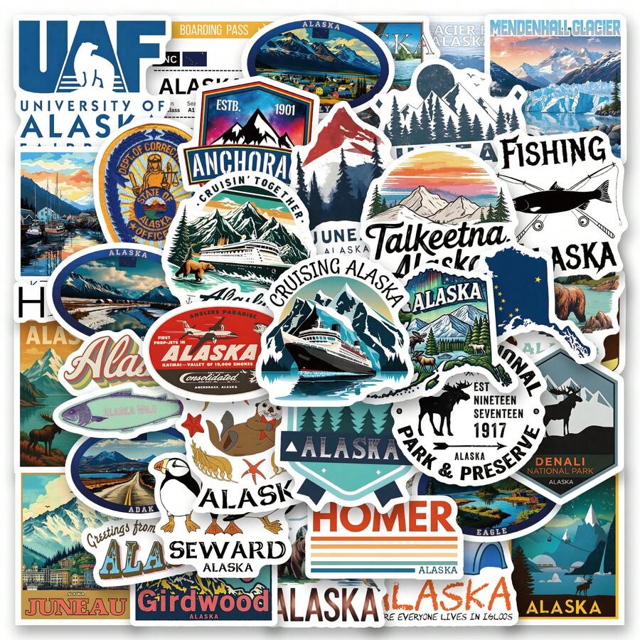 61Pcs Alaska Stickers ,High Quality Stickers For Scrapbook,Graffiti Sticker,Journaling,Laptop,Bumper,Skateboard,Water Bottles,Computer,Cartoon,Hard Hat,Car Stickers,Stickers Can Bring A Lot Of Fun To Your Life,The Perfect Gift For Adults - Multicolor - View 1