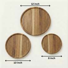 1pc/4pcs Round Acacia Wood Serving Tray, Natural Wooden Plate For Food, Coffee Table Decor, Vanity Organizer & Candle Holder - Farmhouse Kitchen Essentials - Brown - View 2