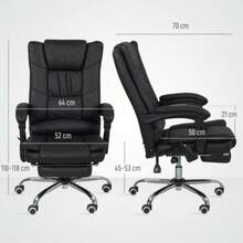 Massage Chair/Office Chair With Massage Function, Footrest Included, Adjustable Height, 64 Cm X 70 Cm X 118 Cm, Black - Black - View 3