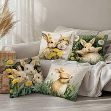 4件套春季复活节蒲公英兔子图案抱枕套，单面印花桃绒涤纶材质，45*45厘米，适用于现代布艺沙发室内装饰、派对装饰、礼品 - 彩色 - 查看 9