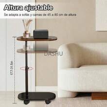 Mesa De Sofá En Forma De C,Mesa Auxiliar Sala Con Ruedas,Giratorio 360°, Altura Ajustable,Ruedas Bloqueables Portátil Médico Computadora Portátil Escritorio Bandeja TV Mesa Para Desayunar MarrónVinta - por defecto - Ver 4