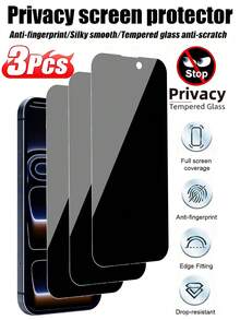 3pcs Privacy Screen Protector, Compatible With IPhone 17/16/16e/15/14/13/13 Pro/12/11/17 Pro Max/17 Air/16 Pro Max/15 Pro Max/14 Pro/Plus/Mini/X/XR/XS Max/7/8, 9H+ Tempered Glass Film, Anti-Scratch, Full Coverage, Privacy Anti-Peeping - Black - View 29