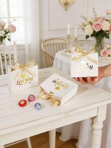 10PCS/1PC/Small Bowknot Gift Box [Including Ribbon] Valentine's Day Gift Box, Packaging Box, Packaging Bag, Can Hold Small Items, For Lovers, For Friends, Suitable For Valentine's Day, Birthdays, Party Gift Boxes [White] - White and Gold Ribbon LOVE - View 8