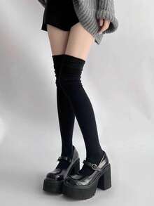 1/2/3 Pairs Breathable Moisture-Wicking Comfortable Sweet Embroidered Calf Socks, Collegiate Style Knee-High Socks - Multicolor - View 4