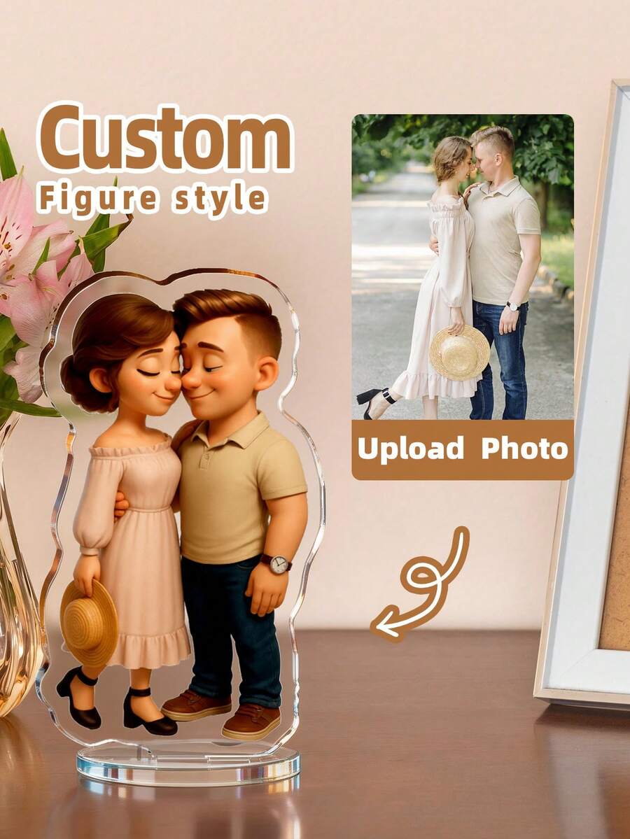 1-4pcs Customized Acrylic Photo Plaque, Personalized Cartoon Digital Art Photo, Customized Acrylic Memorial Gift, Ideal Personalized Photo Stand Decor For Anniversary, Wedding, Valentine's Day, Special Occasions ,Forever Love ,Living Room Decor - Multicolor - View 1