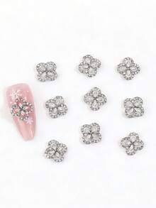 10pcs Gold & Silver Y2K Style Rhinestone Nail Art Decorations, Luxury Japanese Alloy Nail Diamonds, 3D Lightweight Full Diamond Inlaid DIY Nails, Cute Nail Art Accessories, Nail Supplies, Nail Gems - Multicolor - View 4