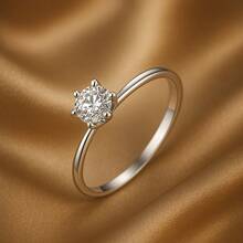 Solitaire Ring In Silver With White Cubic Zirconia Stone, 2mm, Elegant Casual Style, Gift For Engagement, Dating, Or Valentine's Day. - 銀色 - 查看 3