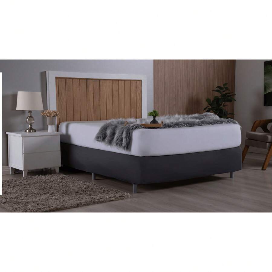 Box Spring Bed Skirt, Fitted Style, Gel Knit - Gris - Ver 1