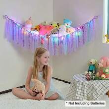 CYPNRed de Animales de Peluche O Hamaca con Luz LED Hamaca de Juguete para Colgar Animales de Peluche Organizador de Almacenamiento Decoración de Habitación con Borlas para recámara de los niños PúrpuraFashion - Rosa - Ver 8