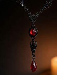 1pc Gothic Punk Alloy Red Pendant Necklace, Unisex, Vintage Y2K Choker Necklace For Halloween, Bat Embossed Pendant - 1 Bat Necklace - View 6