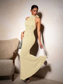 Đầm maxi đuôi cá đính sequin cổ yếm màu đen mới của Persoshow dành cho nữ, váy dạ hội gợi cảm và thanh lịch, thiết kế xếp ly tôn dáng, phù hợp cho khách dự đám cưới, các dịp trang trọng, kỳ nghỉ, tiệc tùng, ngày Valentine, lễ hội âm nhạc. - Rượu sâm banh - Xem 5