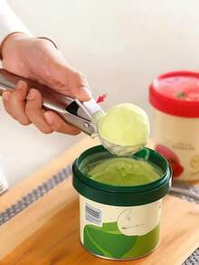 Cuchara para helado de acero inoxidable con gatillo, mango resistente al congelamiento y de uso no adherente, cuchara de doble propósito adecuada para yogur, masa de galletas, batidos, almendras y talla grande, ideal para la cocina, la pastelería y el restaurante - Multicolor - Ver 4