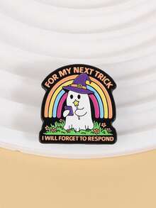 1 Pc Social Slacking Theme Enamel Pin "FOR MY NEXT TRICK I WILL FORGET TO RESPOND" Self-Deprecation Quote Ghost Wizard Hat Rainbow Elements Fun Design Brooch For Clothing Backpack Ideal For Social Humor And Meme Culture Enthusiasts - Multicolor - View 9