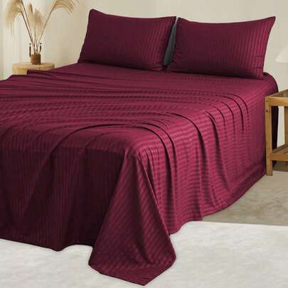 4 Piezas Set De Sábanas De Raya 3000 Hilos De Matrimonial, Suave Y Transpirable, Para Cama De Todos Los Tamaños, Adecuada Para Todas Las Estaciones, Incluye 1 Forro, 1 Sábana/ 2 Fundas