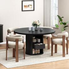 ONBRILL 47 Inch Round Dining Table For 4, Circle Kitchen Table Dinner Table With 2-Layer Storage Shelf And Wood Slide Door For Kitchen, Home Dining Room Living Room, Black - màu đen - Xem 6