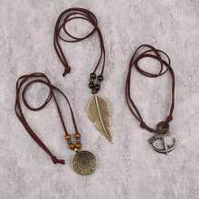 Conjunto de collar de tres piezas, moderno collar largo con colgante de ancla, gargantilla con patrón de zodíaco a rayas simple y versátil, accesorio de festival de música, regalo de San Valentín o regalo de cumpleaños para novio/novia o amigo. - elementos múltiples - Ver 4