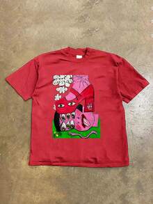 Camiseta de Cuello Redondo con Diseño Divertido y Creativo, Algodón Puro, Manga Corta de Moda para Verano, Estilo Casual para Uso Diario - [Rojo] - Ver 2