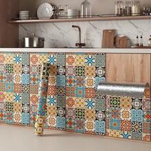 1卷波西米亚复古风壁纸，防水防油耐热家居装饰贴纸，厨房橱柜浴室墙贴 - 彩色 - 查看 10