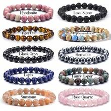 1PC 8mm Natural Stone Rose Quartz Lava Stone Tiger Eye Stretch Bracelet - Semi-Precious Gemstone Beaded Jewelry For Women & Men, Dainty Yoga Healing Bracelet Gift - Multicolor - View 1