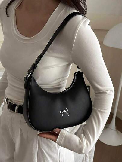 Crescent Shoulder Bag - Simple Fiona Monochrome Retro Design Purse | Versatile Crossbody Bag For Women, Young Ladies, University Students, Office Employees | Eid Al-Fitr & Ramadan Gift Idea | Perfect For Shopping, Work, Business, Travel, Outdoor Activities, Daily Commute, University Campus, Weekend Outings, Picnics, Market Trips | Chic, Lightweight, Spacious, Fashionable Accessory For Arab Women, Modest Style, Islamic Holiday Outfits, Family Gatherings, Gift For Her, Sister, Friend