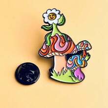 1pc Creative Colorful Mushroom Shape Enamel Brooch Pin, Bag/Lapel Pin, Clothing Brooch, Jewelry Gift For Kids & Friends - 彩色 - 查看 2