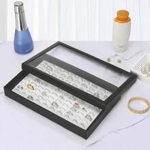 100 Slots Earring Holder Display, Velvet Earring Storage Organizer Box Tray With Clear Lid For Women And Selling Show (Black) - Black+White - View 7