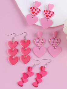 A Pair Of Valentine's Day Earrings With Three Sets Of Acrylic Earrings, Designed With A Transparent And Fashionable Feel, Suitable For Daily Work And Life Matching. Made Of Copper Material With Low Allergies And Anti Fading Properties, It Is A Valentine's Day, Birthday, And Anniversary Gift For Girlfriends, Girlfriends, Mothers, And Wives