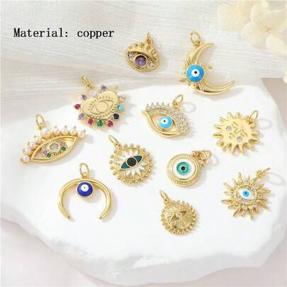 1件铜质时尚高端恶魔之眼个性化嘻哈吊坠，DIY手链项链耳环首饰配件