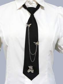 1条男女通用朋克风黑色链条领带，适合休闲街头穿搭