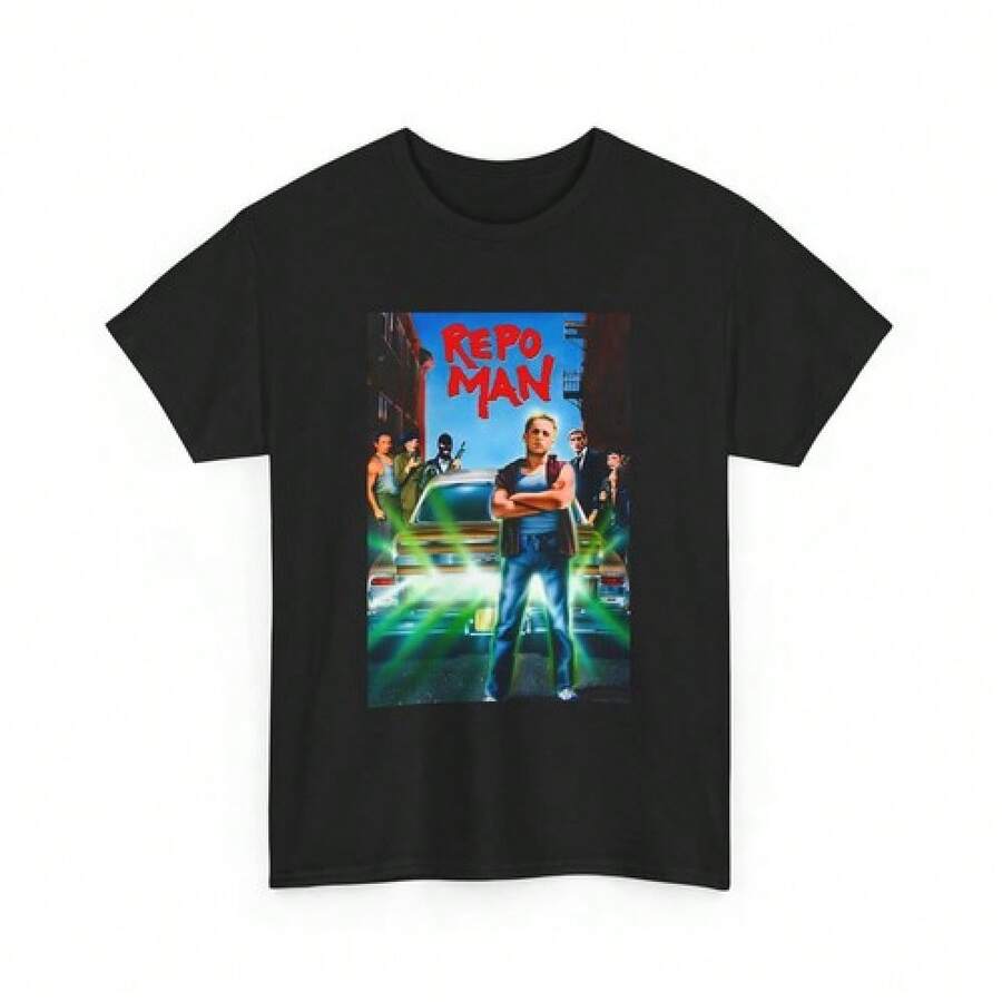 Reproduction T-Shirt Of The 1984 Movie Poster Repo Man - Black - View 1