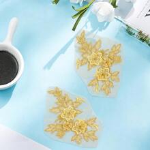 [Free Shipping]2 Pairs 4Pcs Gold 3D Floral Embroidery Lace Applique Vintage Solid Patches Sew On Polyester Flower Embroidered Appliques For Sewing MaFKing Dresses Bags Home Decor Accessories DIY Crafts - 金子 - 查看 7