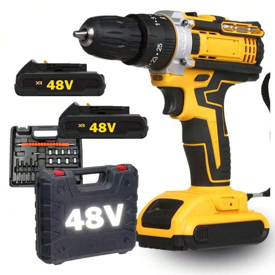 Cordless Drill/Driver With 2 X 48V Batteries, Carrying Case And Complete Accessories - Màu vàng - Xem 1